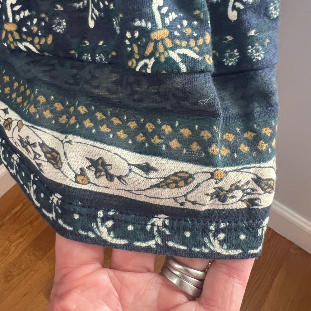 Lucky Brand Navy Blue Floral Boho Peasant Top 3/4 Sleeve Blouse - Picture 5 of 11